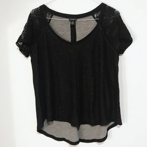 Torrid | Black V-Neck Lace Sleeve Top 1X
